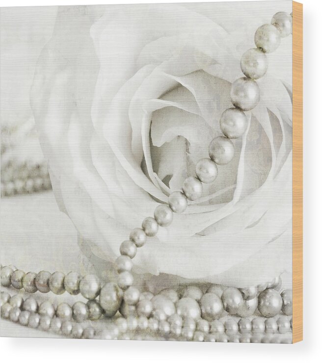 White Rose With Pearls Wood Print featuring the photograph White Rose With Pearls by Tom Quartermaine