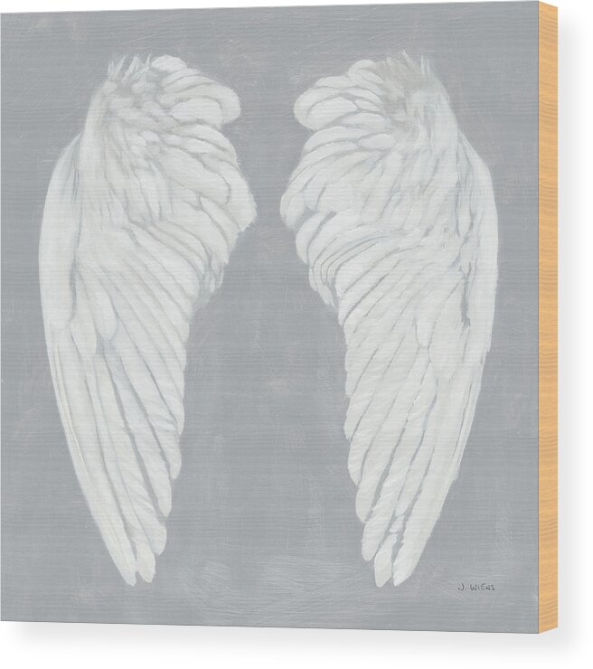 Angel Wings Wood Print featuring the painting Wings I On Gray Flipped by James Wiens