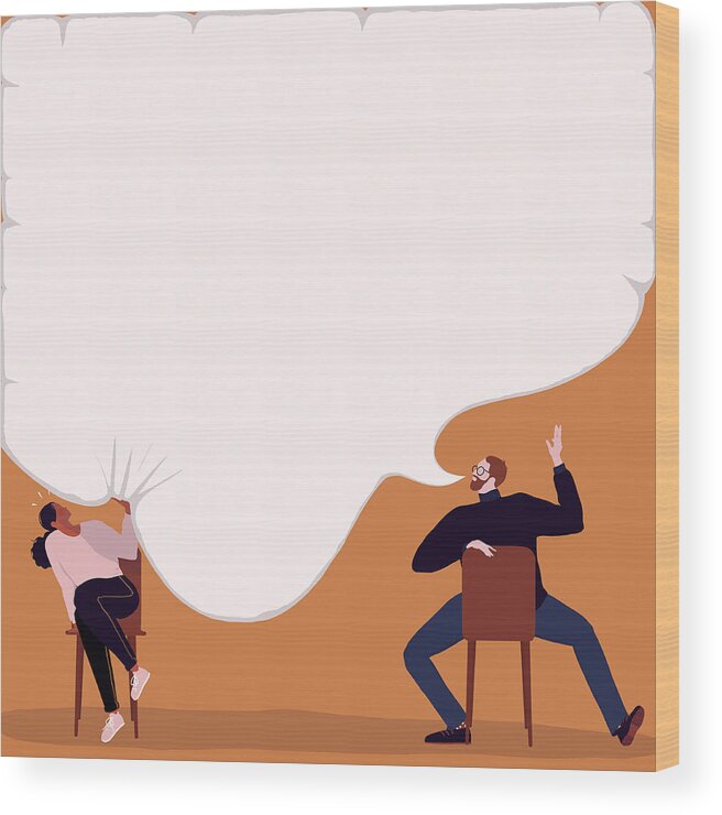 20-25 Years Wood Print featuring the photograph Woman Being Squashed By Mans Speech by Ikon Images