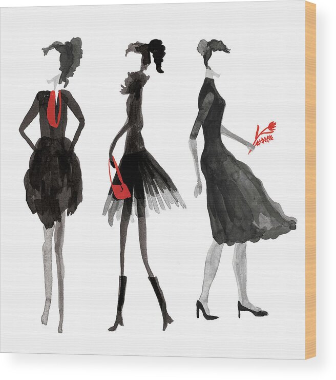 People Wood Print featuring the digital art Women Silhouettes by Catarina Bessell
