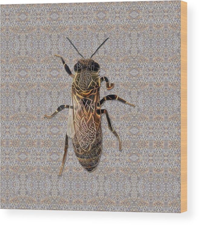 Insect Wood Print featuring the digital art Worker Honey Bee 05 by Diego Taborda