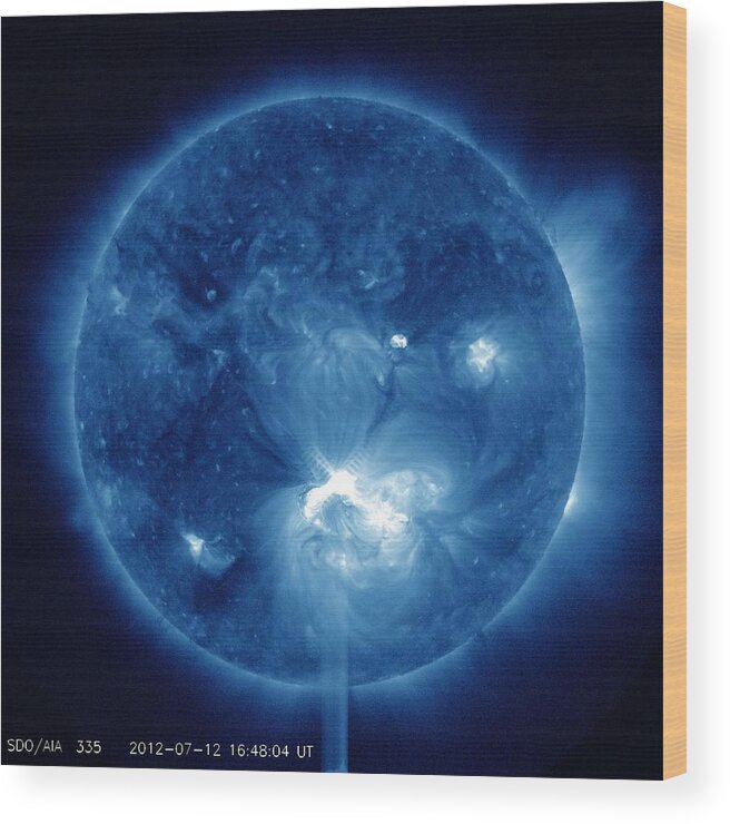 Light Wood Print featuring the painting X1.4 Class Flare Released from Big Sunspot 1520 by Celestial Images