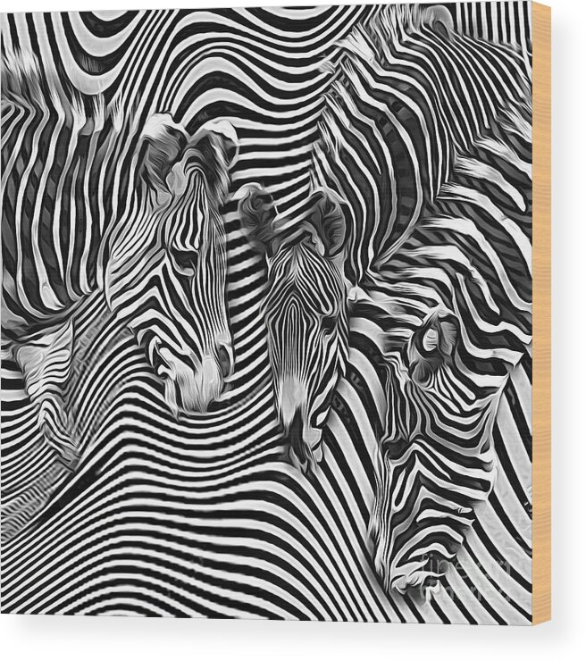 Zebra Wood Print featuring the digital art Zebra Stripes Abstract by Brian Tarr