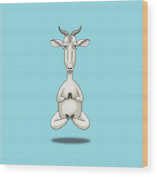 Goat Wood Print featuring the digital art Zen Goat Meditating by Laura Ostrowski