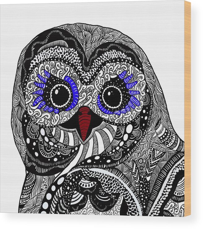 Zen Wood Print featuring the drawing Zen Owl by Patricia Piotrak