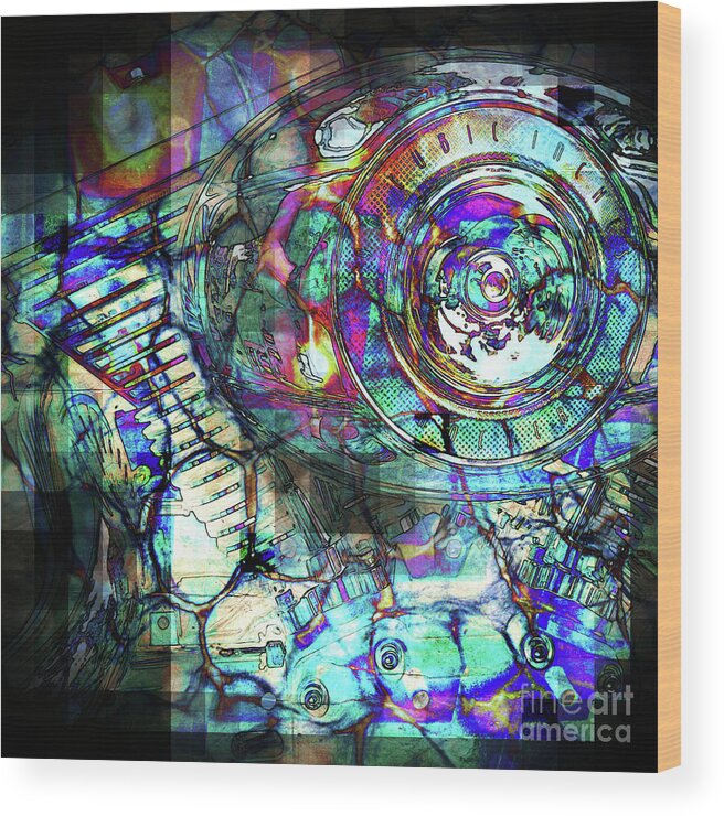 Motorcycle Wood Print featuring the digital art Abstract Motorcycle Engine #1 by Phil Perkins