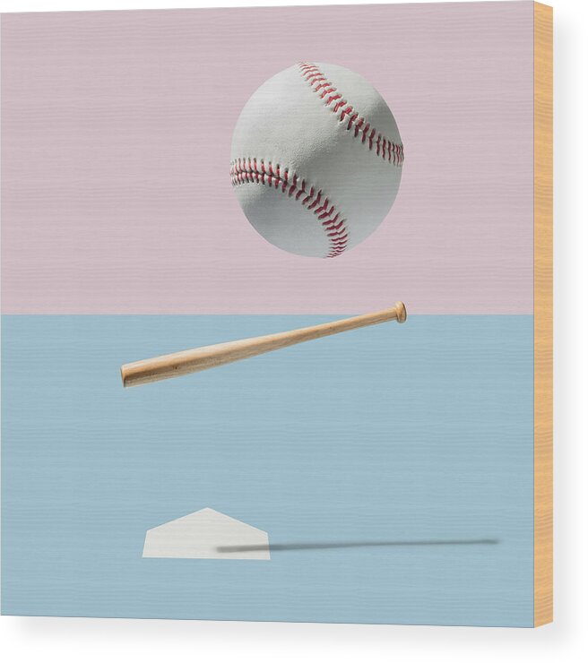 Mid-air Wood Print featuring the photograph Baseball bat and Baseball Ball #1 by Yagi Studio