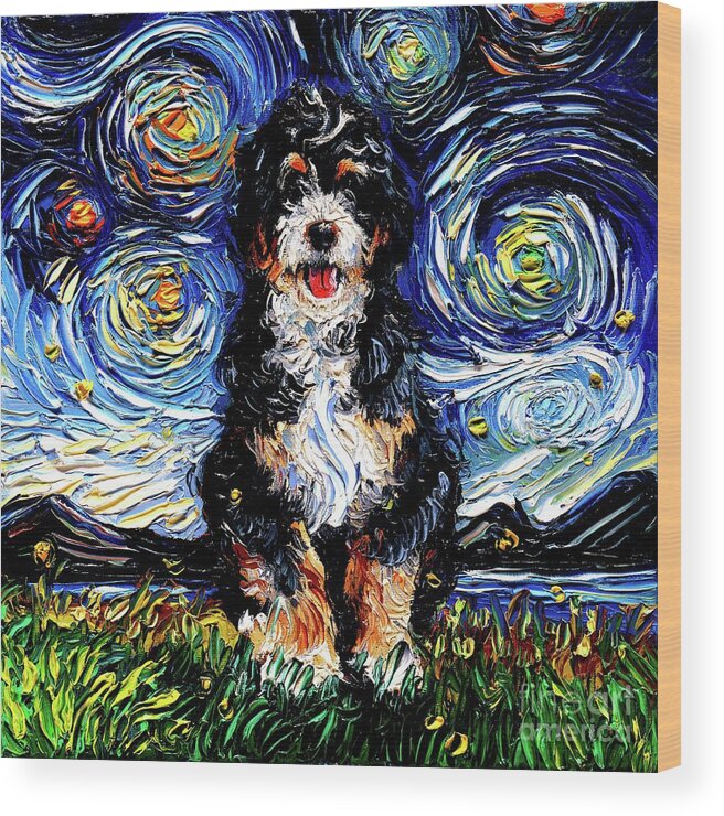 Bernedoodle Wood Print featuring the painting Bernedoodle by Aja Trier
