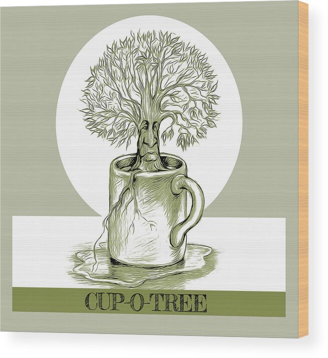 Coffee Wood Print featuring the mixed media Cup O Tree #1 by Greg Joens