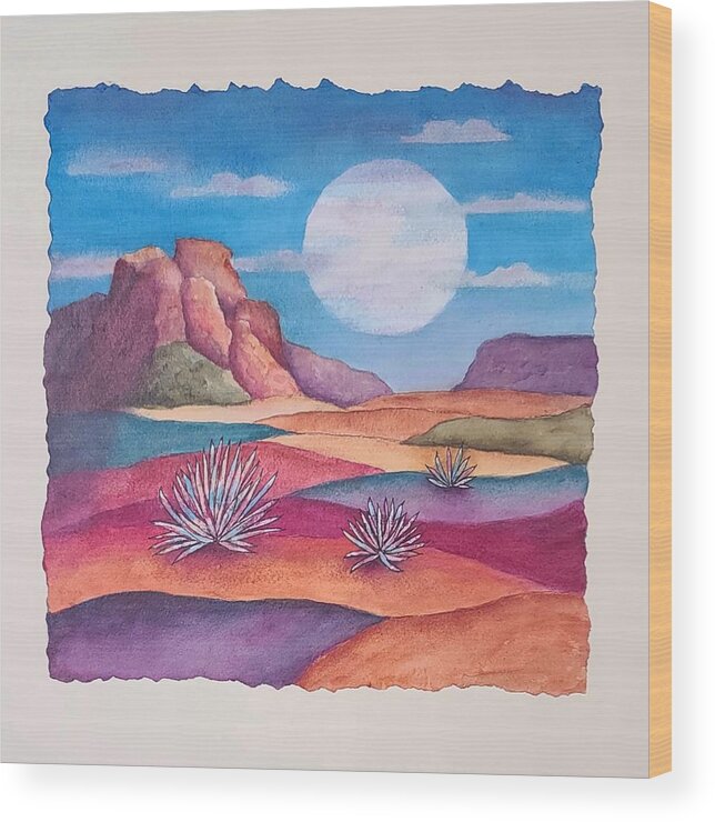 Mixed Media Wood Print featuring the mixed media Full Desert Moon #1 by Terry Ann Morris