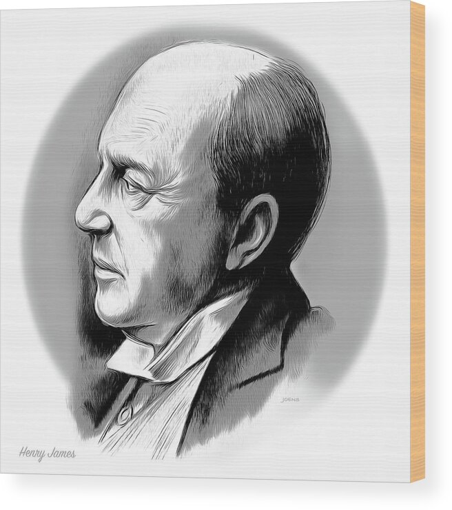 Writer Wood Print featuring the mixed media Henry James #1 by Greg Joens