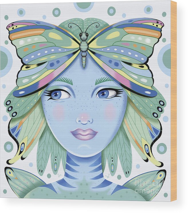 Fantasy Wood Print featuring the digital art Insect Girl, Winga - Sq.White by Valerie White