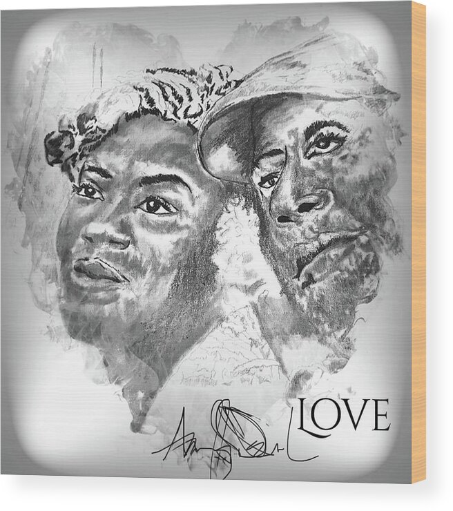  Wood Print featuring the drawing Love by Angie ONeal