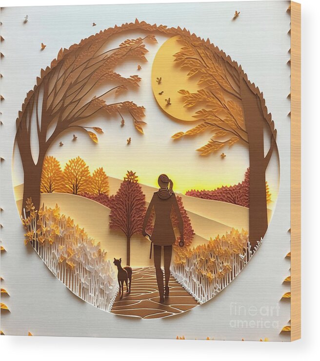 Morning Walk - Quilling Wood Print featuring the mixed media Morning Walk - Quilling by Jay Schankman