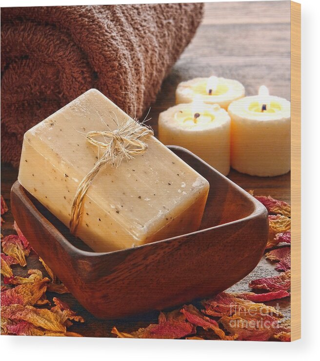 Aromatherapy Wood Print featuring the photograph Natural Aromatherapy Marseilles Type Bath Soap by Olivier Le Queinec