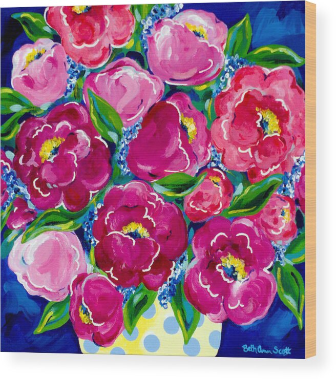 Floral Wood Print featuring the painting Polka Dot Bouquet by Beth Ann Scott