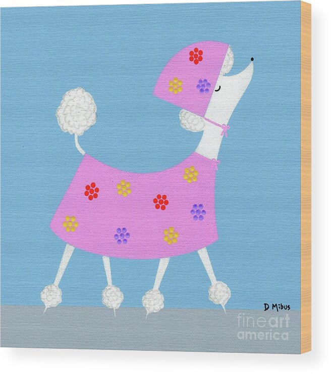 Mid Century White Poodle Wood Print featuring the painting Poodle Ready for April Showers #2 by Donna Mibus