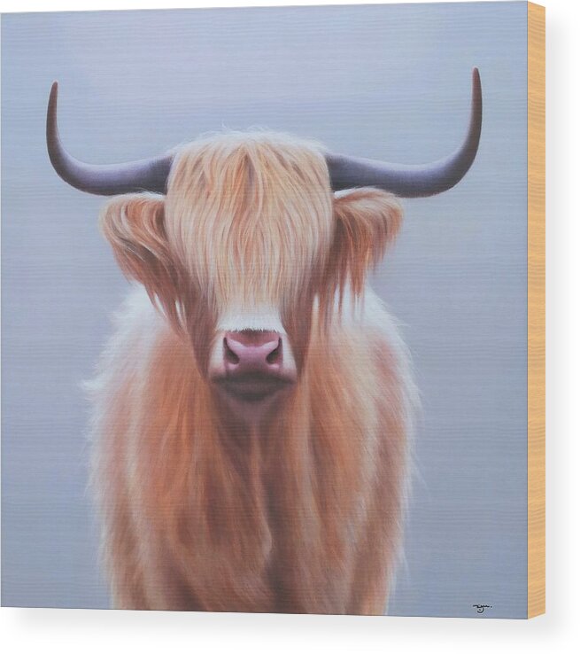 Realism Wood Print featuring the painting Scott Highland Cattle #1 by Zusheng Yu