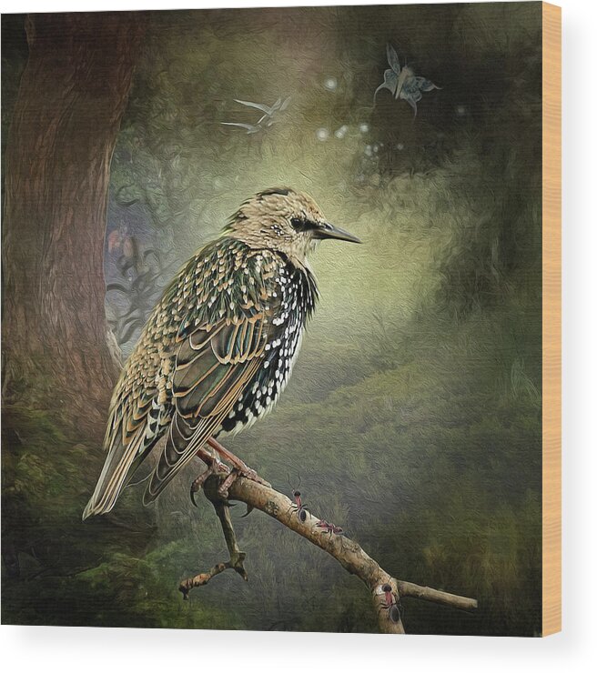 Starling Wood Print featuring the digital art Starling #2 by Maggy Pease