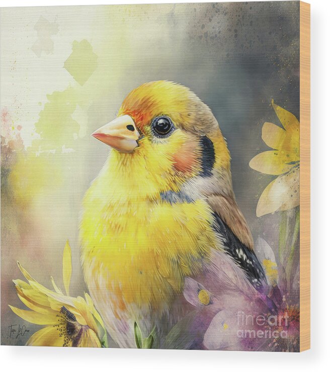 American Goldfinch Wood Print featuring the painting Sweet Yellow Goldfinch by Tina LeCour