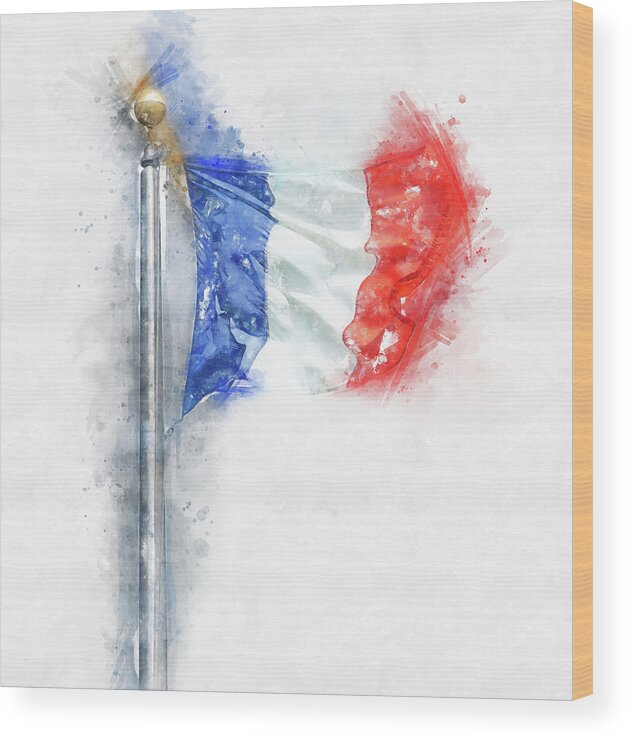 Watercolor Wood Print featuring the digital art Watercolor painting illustration of Flag of France isolated over white background by Maria Kray