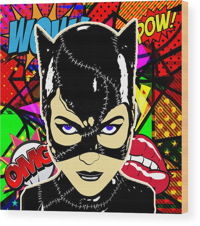 Catwoman Wood Print featuring the mixed media Catwoman #18 by Marvin Blaine