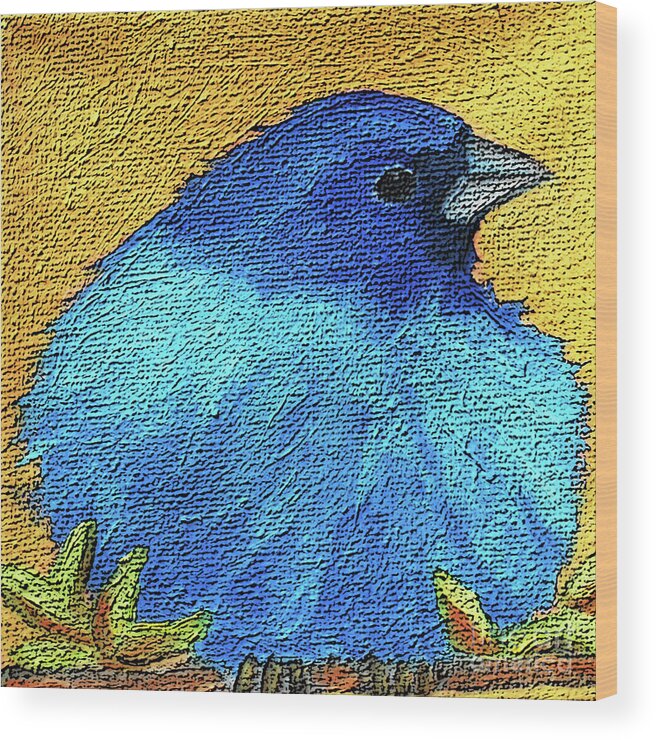 Baby Bird Wood Print featuring the painting 19 Baby Blue Bunting by Victoria Page