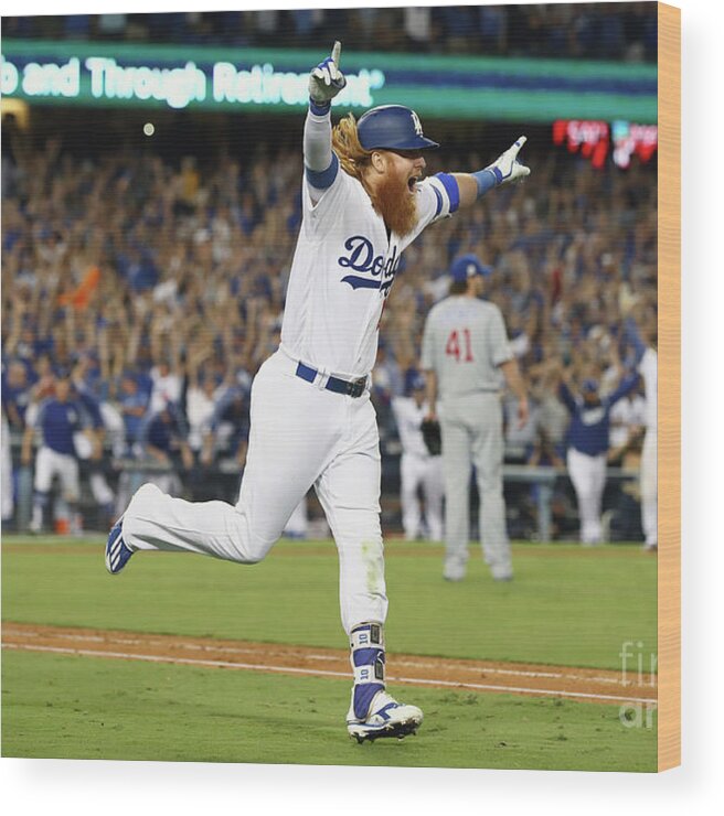 Game Two Wood Print featuring the photograph Justin Turner by Ezra Shaw