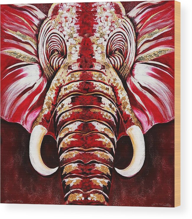 Dst Crimson And Cream Elephants Wood Print featuring the painting Proud Soror #2 by Femme Blaicasso