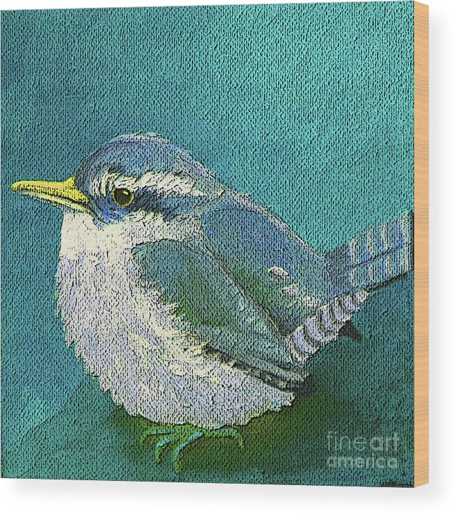 Bird Wood Print featuring the painting 23 B Blue Green Wren by Victoria Page