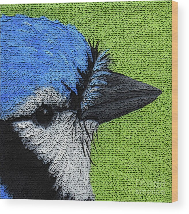 Bird Wood Print featuring the painting 27 Blue Jay by Victoria Page