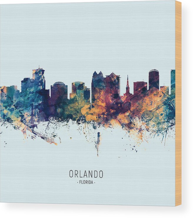 Orlando Wood Print featuring the photograph Orlando Florida Skyline #31 by Michael Tompsett