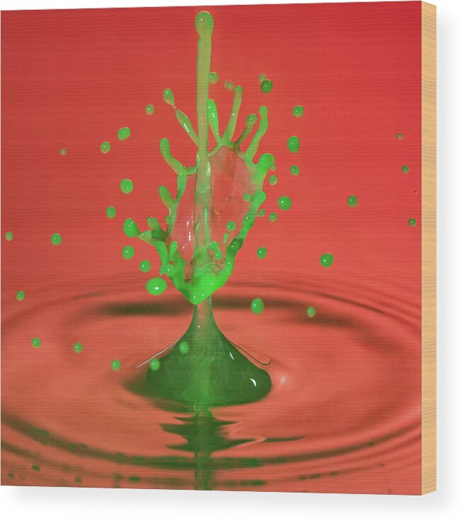 Waterdrop Wood Print featuring the photograph Water drop falling onto column of water #4 by Steven Heap