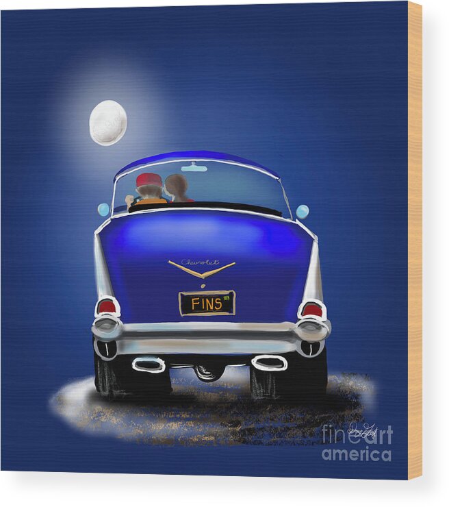 55 Wood Print featuring the digital art 57 Bel Air Watching the Moon Set by Doug Gist