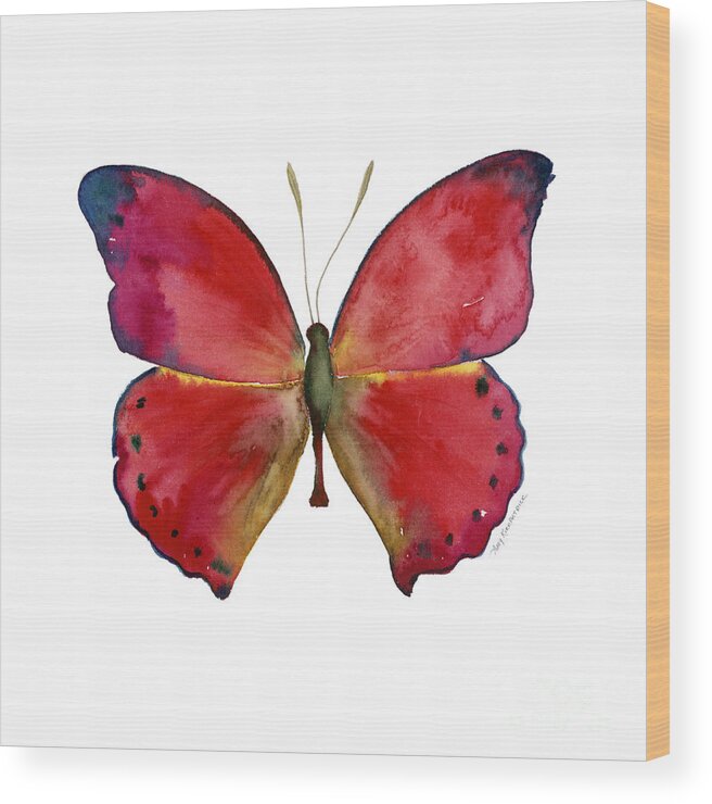 Red Butterfly Wood Print featuring the painting 83 Red Glider Butterfly by Amy Kirkpatrick