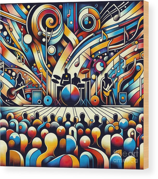 Abstract Collage Wood Print featuring the digital art A collage of live music - 2 by Movie World Posters