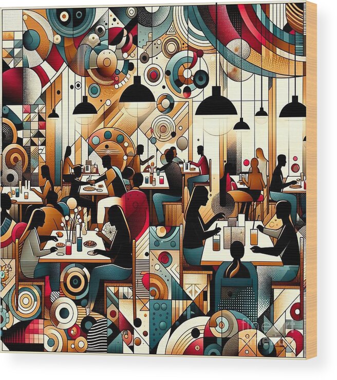 Abstract Collage Wood Print featuring the digital art A collage of people dining out - 2 by Movie World Posters
