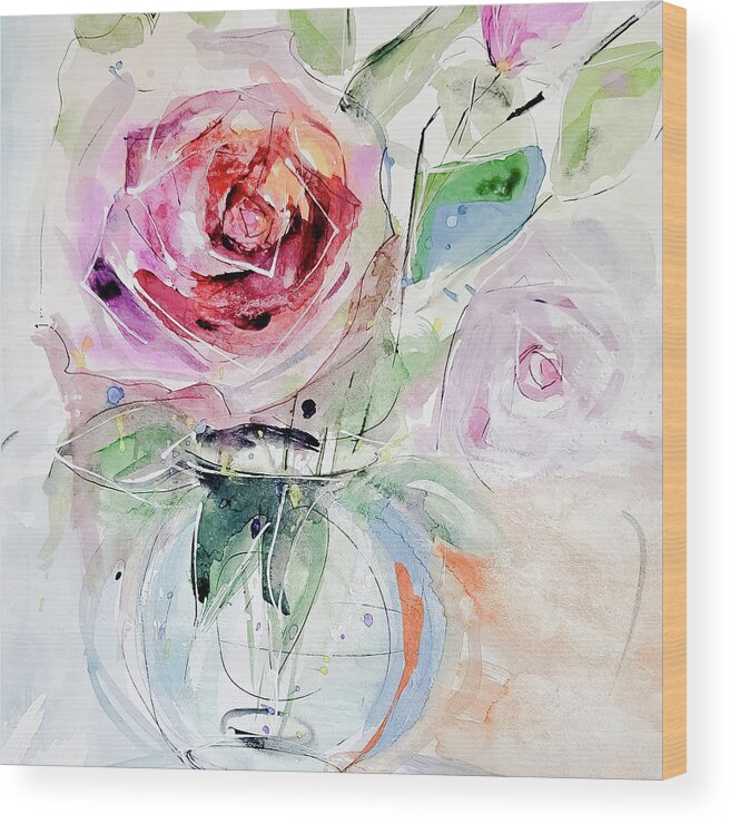 Rose Wood Print featuring the painting A Fun Rose by Lisa Kaiser