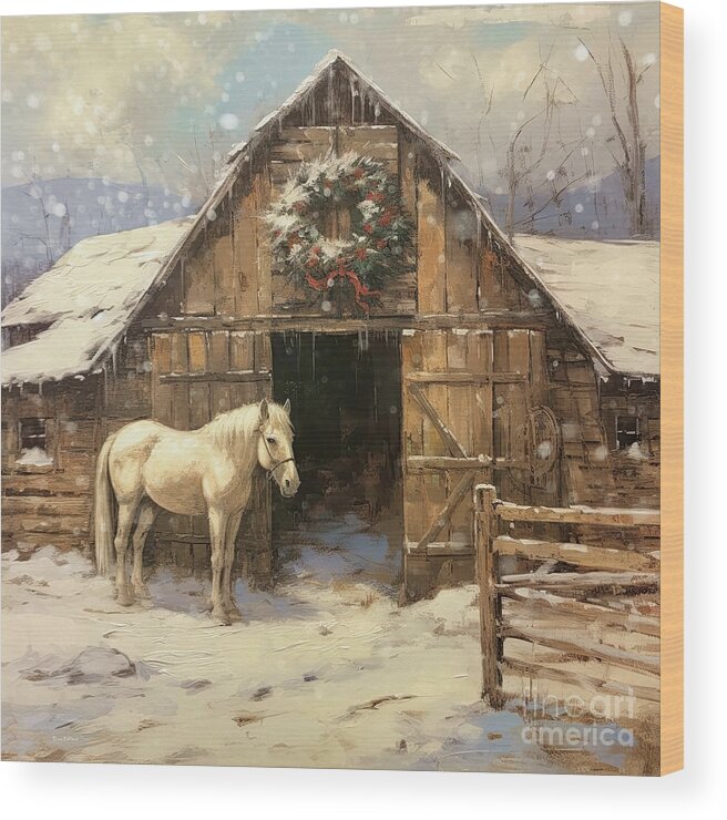 Horse Wood Print featuring the painting A Horse For Christmas by Tina LeCour