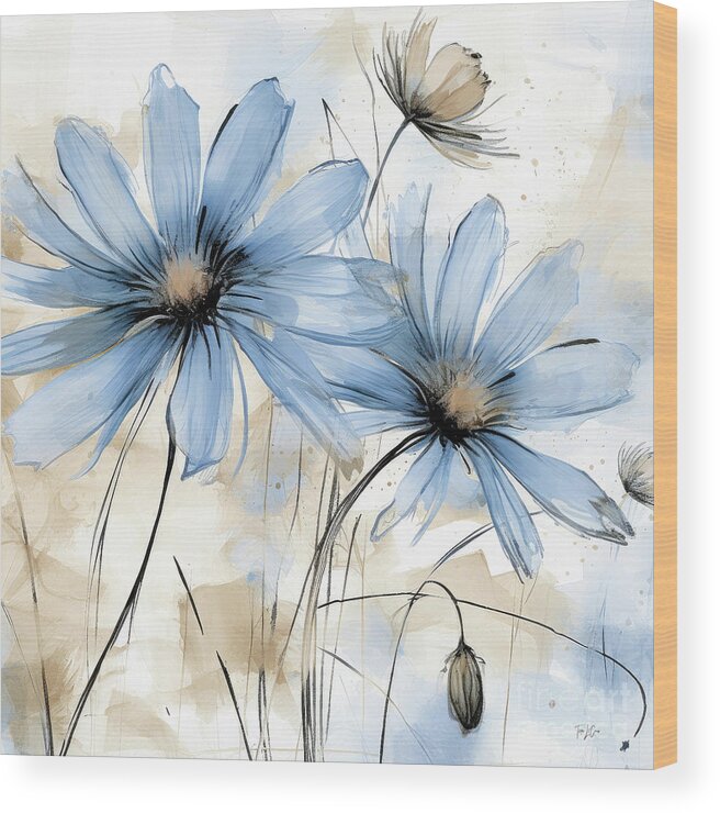 Daisy Flowers Wood Print featuring the painting A Little Blue by Tina LeCour
