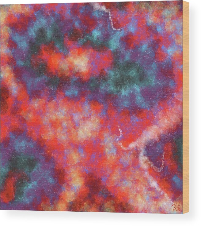 A Luminous Dream Wood Print featuring the mixed media A Luminous Dream - Lyrical Abstraction - Abstract Expressionist painting - Red, Violet, Blue, Purple by Studio Grafiikka