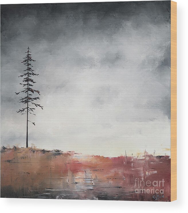 Marsh Wood Print featuring the painting A MIsty Afternoon by Carolyn Doe