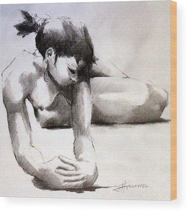 Figure Wood Print featuring the drawing A Moment of Solitude by Jim Fronapfel