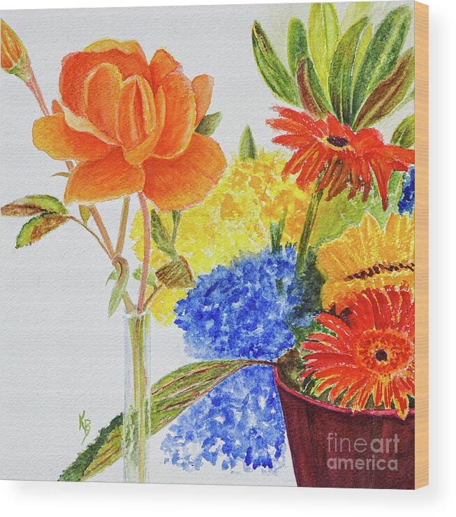 Flowers Wood Print featuring the painting A Rose is a Rose by Karen Fleschler