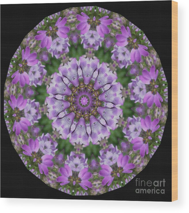 Purple Wood Print featuring the digital art Abstract Floral Mandala by Yvonne Johnstone