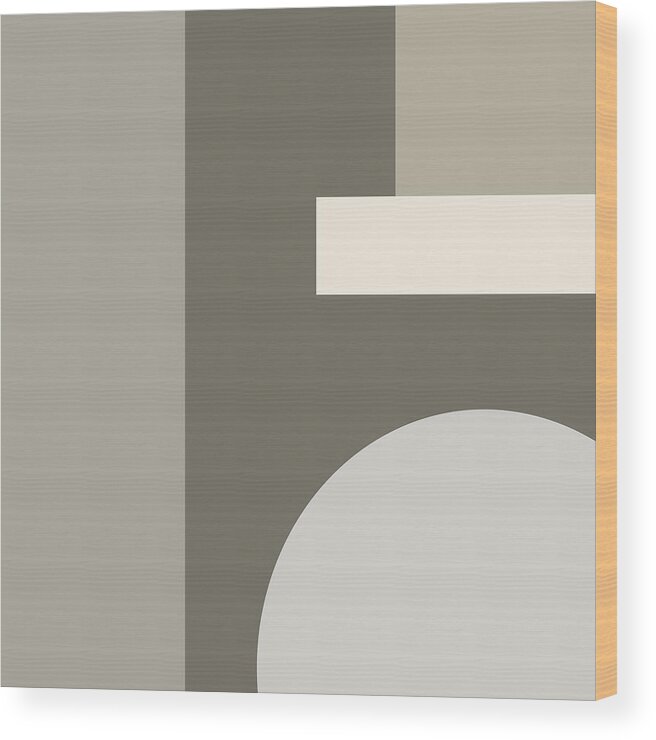 Geometric Wood Print featuring the digital art Abstract Gray and Taupe Geometric Art by Peggy Collins