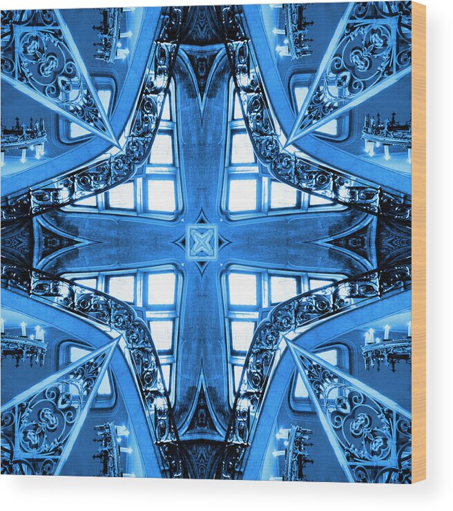 Abstract Stairs Wood Print featuring the photograph Abstract Stairs 4 in Blue by Mike McGlothlen