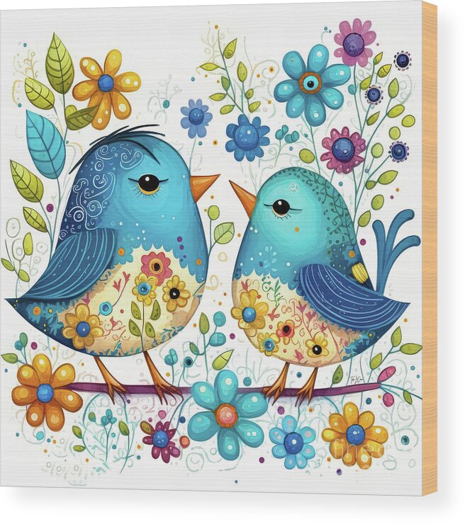 Bluebirds Wood Print featuring the painting Adorable Bluebirds by Tina LeCour