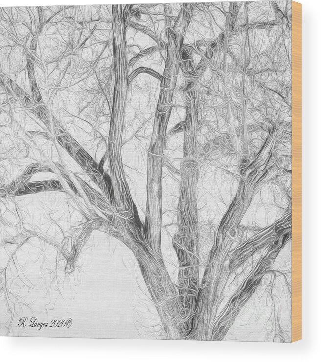 Black And White Painting Wood Print featuring the digital art Aged Tree by Rebecca Langen