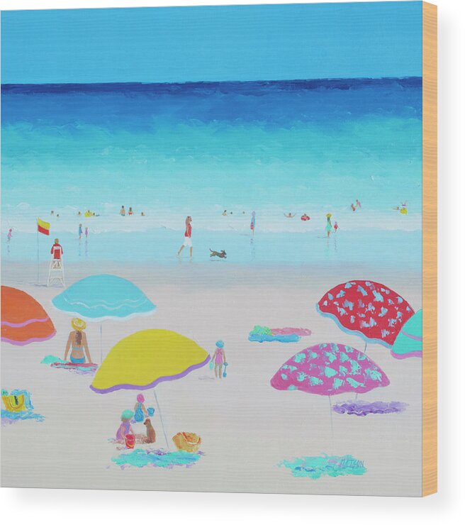 Beach Wood Print featuring the painting Ah Summer Days, beach scene by Jan Matson